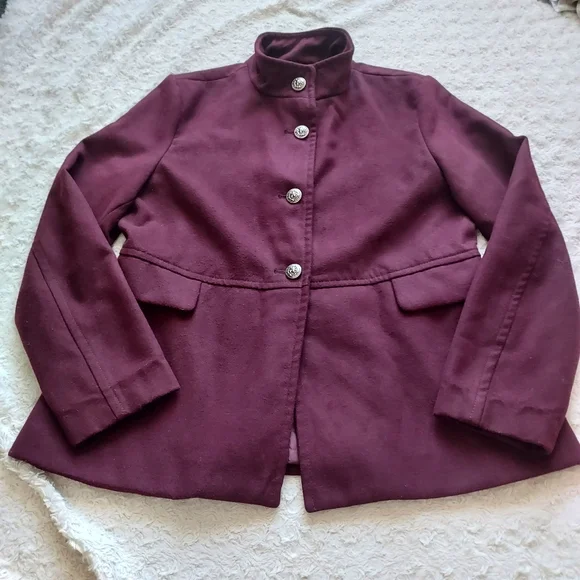 Burgandy Maroon Wine Lined Pea Coat Jacket Large Winter Dark Academia - Picture 2 of 12